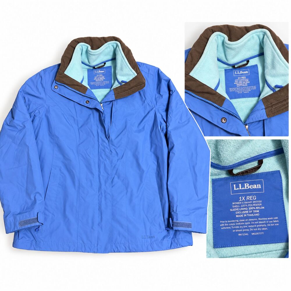 L.L. Bean Women's XL Nylon Lined Fleeced Jacket Blue Regular Pockets US Size